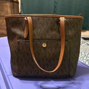 Michael Kors Brown Structured Tote with Leather Straps